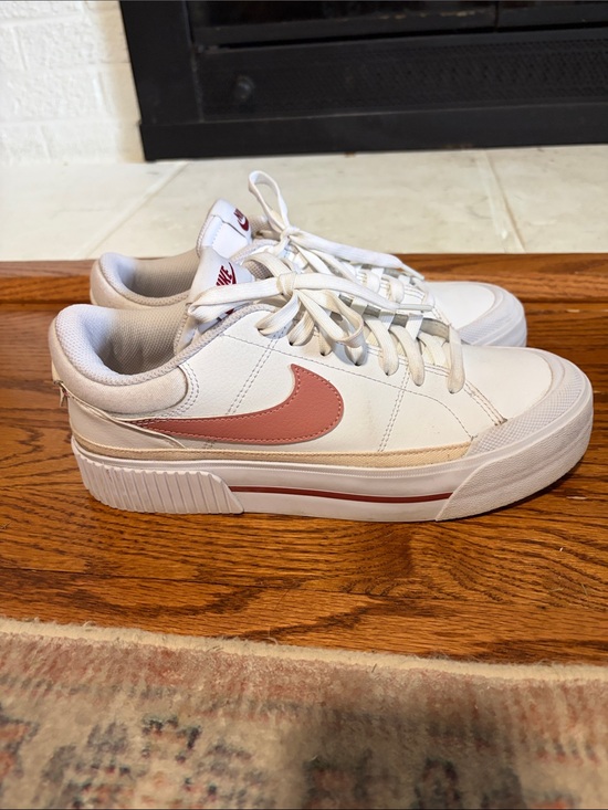 Nike Shoes - Nike White Low-Top Sneakers with Rose Swoosh platform